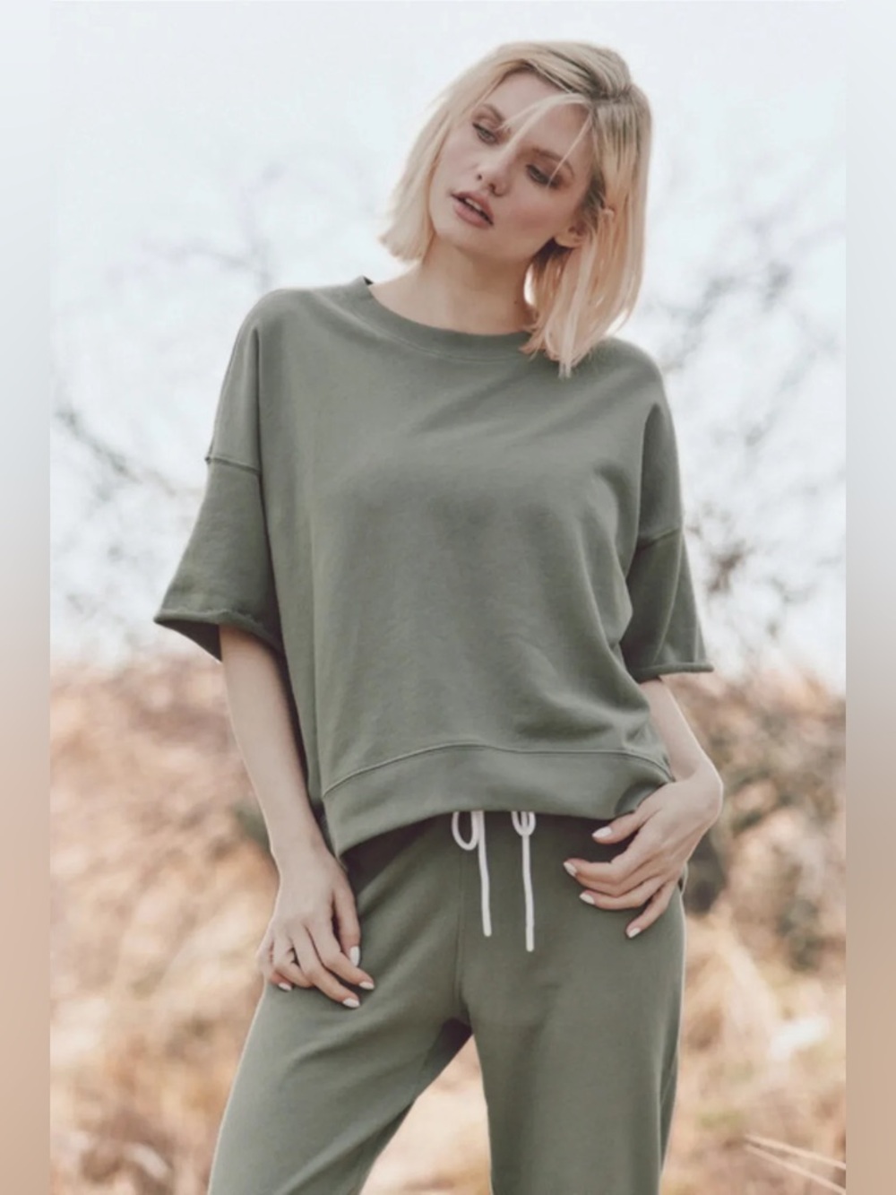 Leallo Heidi Elbow Sleeve Sweatshirt Dusty Olive